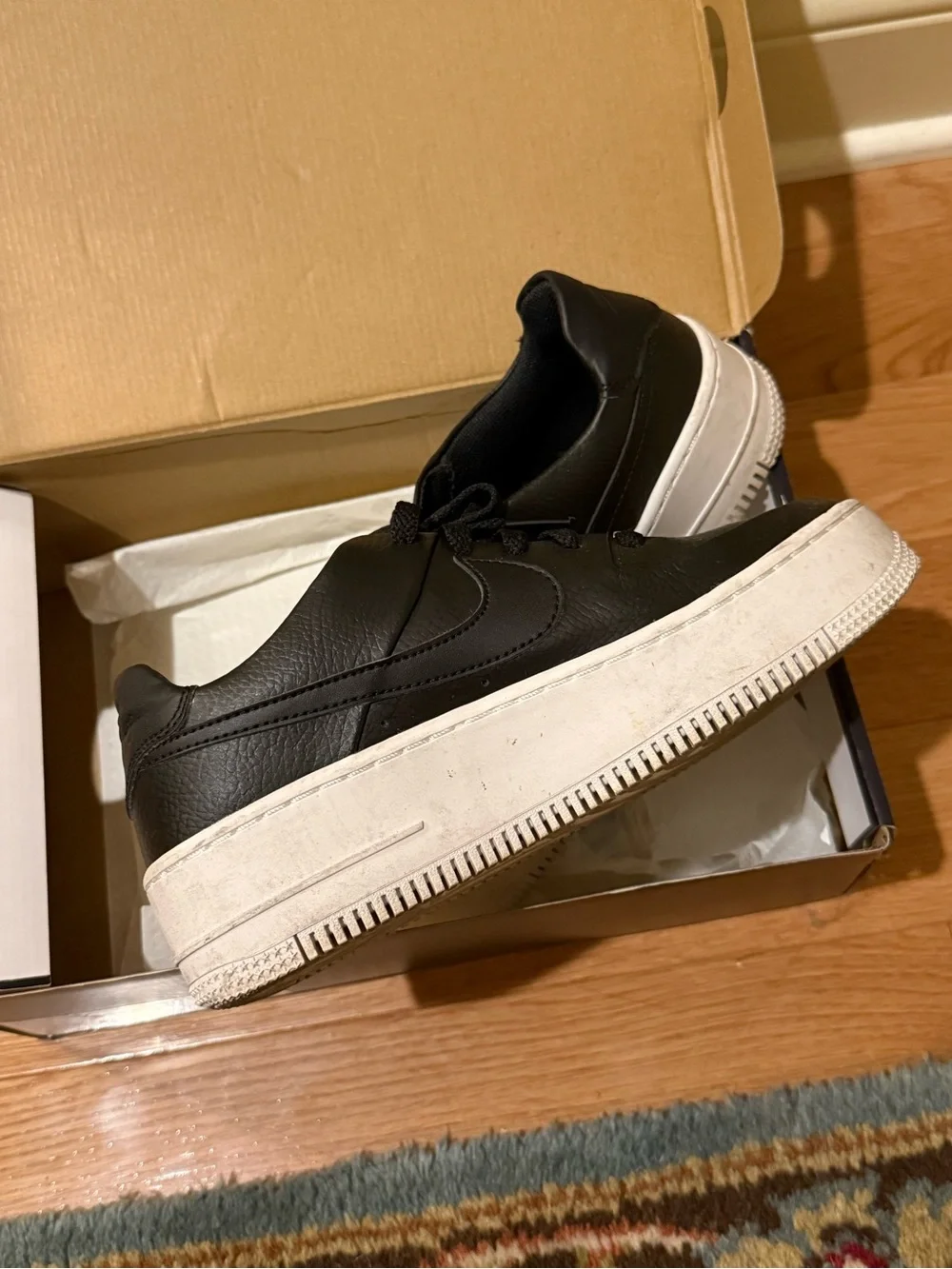 Nike Black Leather Platform Sneakers with White Sole - Women's